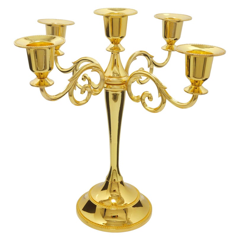 Viscacha Metal Candle Holderï¼Œ5 Arms Gold Candle Holders for Pillar Candlesï¼ˆ10.6 inch Tall Candlestick Holders, for 1/2-1 inch Taper Candles Diameter Eachï¼‰,Candelabra Centerpiece Decoration - Image 1